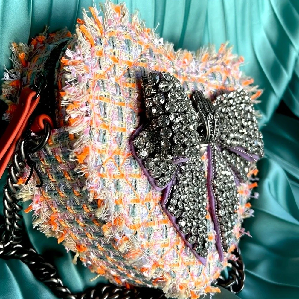 Kurt Geiger London Crystal Bow Crossbody bag orange purple heart